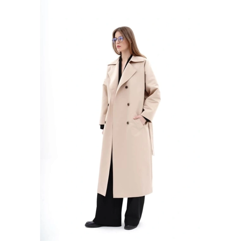 Oversized Long Trenchcoat with Shoulder Padding
