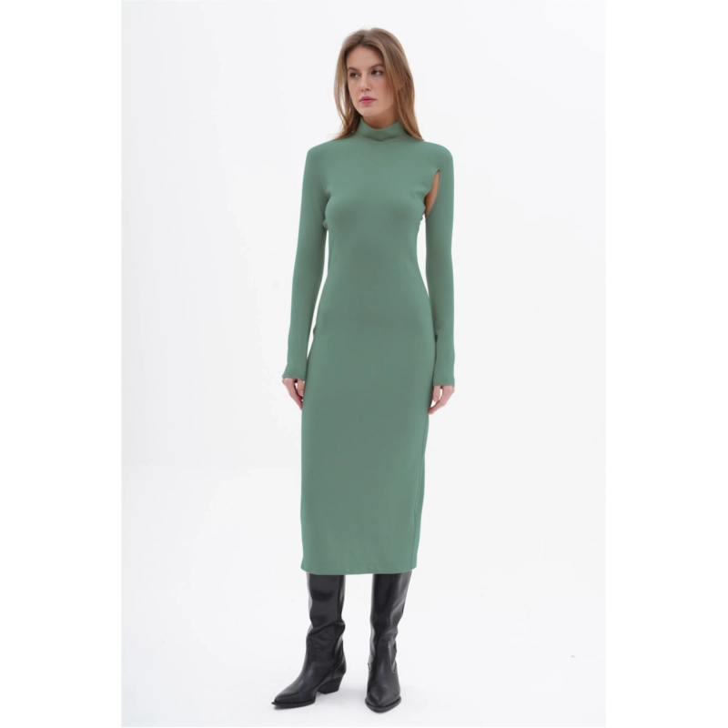 Long Sleeve Long Dress with Cut Out Back Detail and Slit