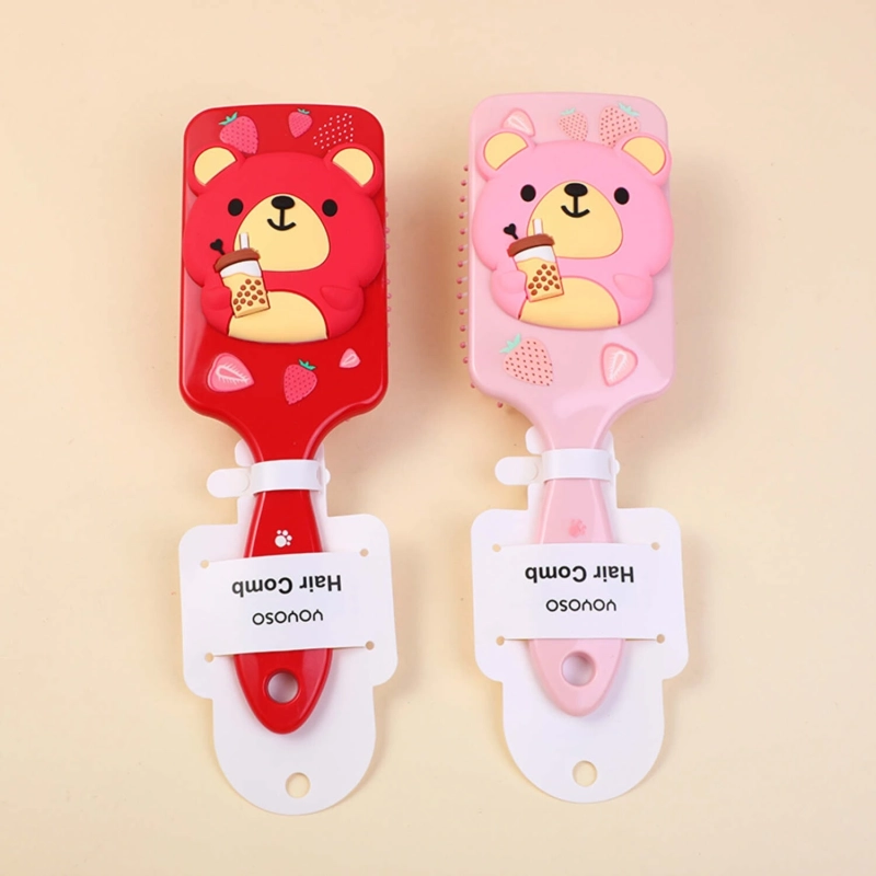 Milk Tea Bear Patch Air Cushion Comb (Strawberry Special Edition) - 3388  Pink &amp; Red
