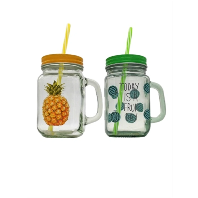 Fruit Design Jar With Handle And Straw