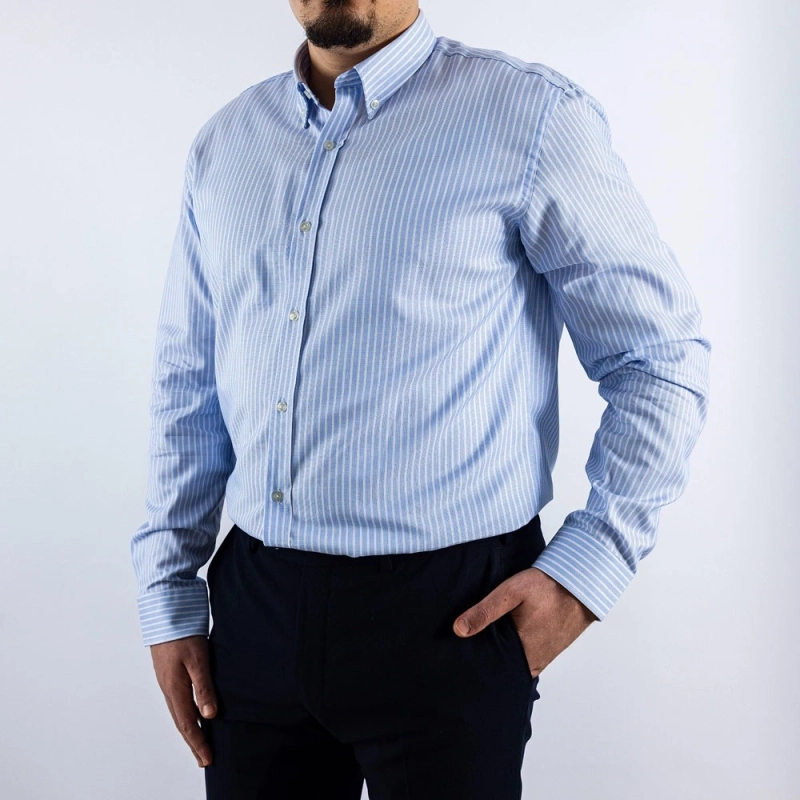Men's Classic Cotton Shirt - White &amp; Light Blue
