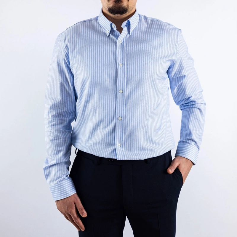 Men's Classic Cotton Shirt - White &amp; Light Blue