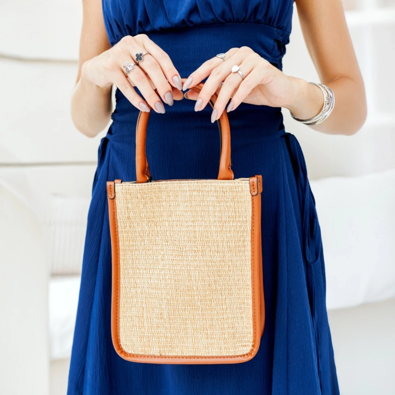 Monaco Slim Straw Tote - Beige