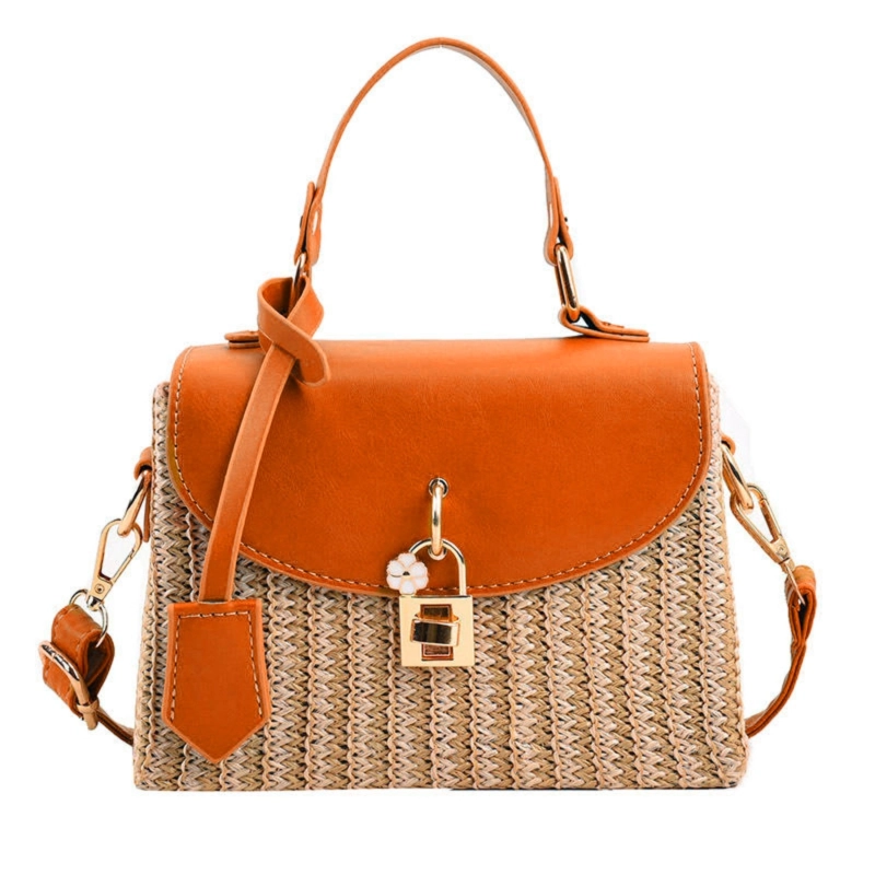 Mykonos Bloom Straw Top Handle Bag - Sunset Orange