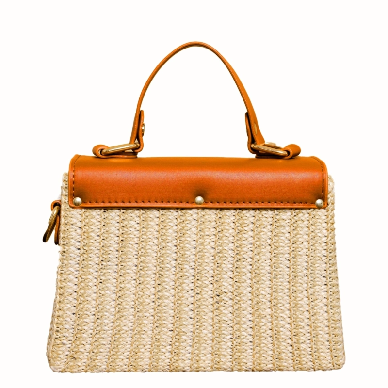 Mykonos Bloom Straw Top Handle Bag - Sunset Orange