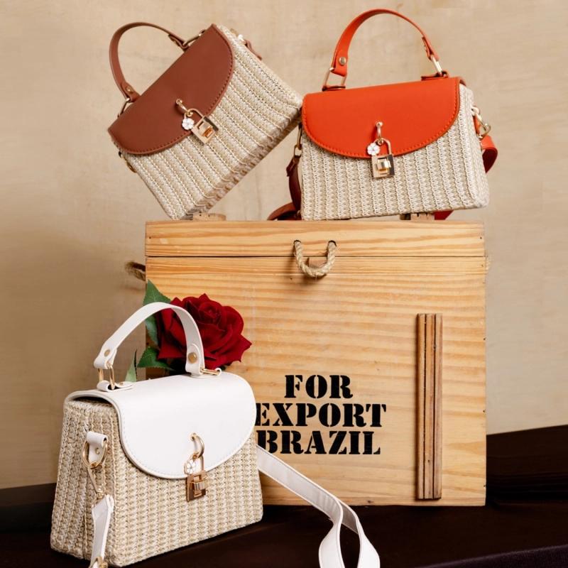Mykonos Bloom Straw Top Handle Bag - Sunset Orange
