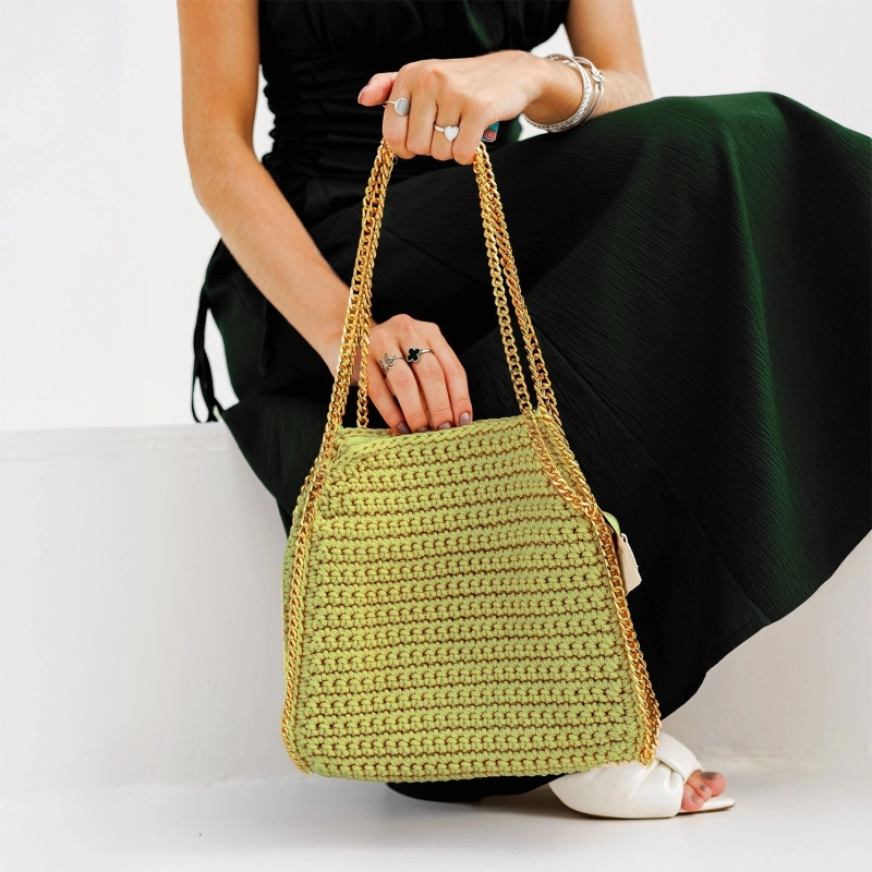 Cannes Chain Crochet Bag - Sage Green