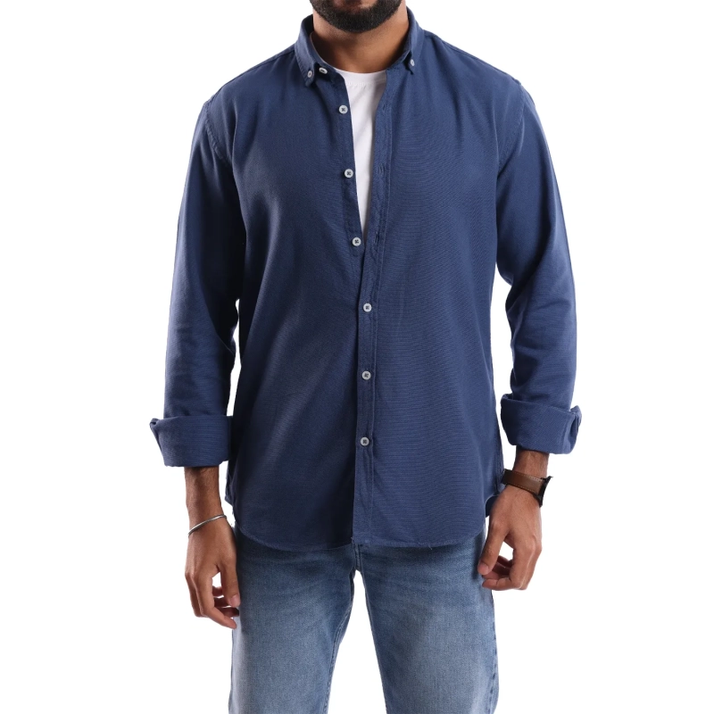 Men's Long Sleeve Shirt - Casual Slim Fit - Navy