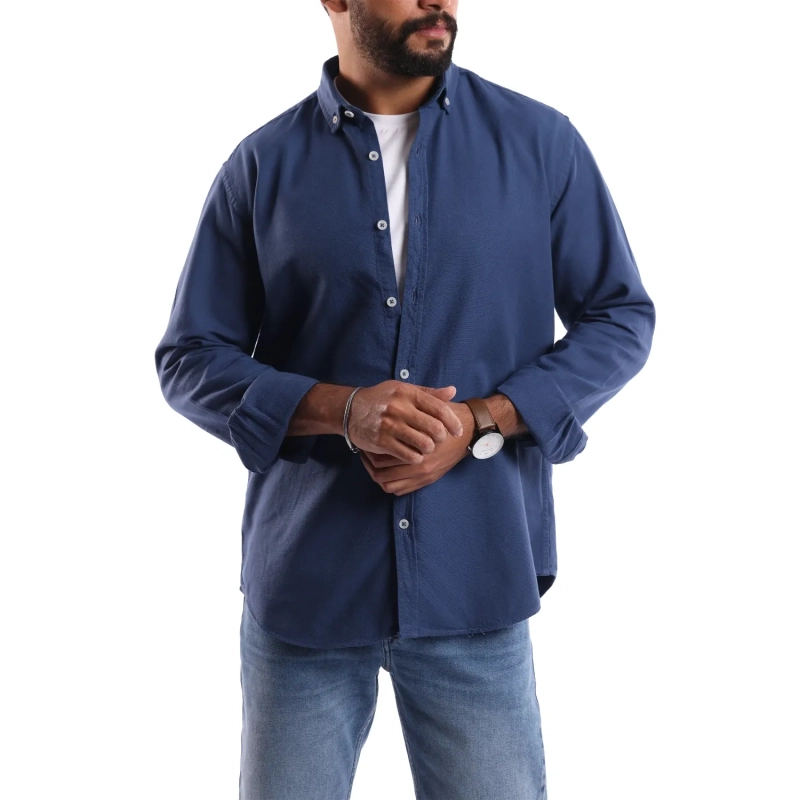Men's Long Sleeve Shirt - Casual Slim Fit - Navy