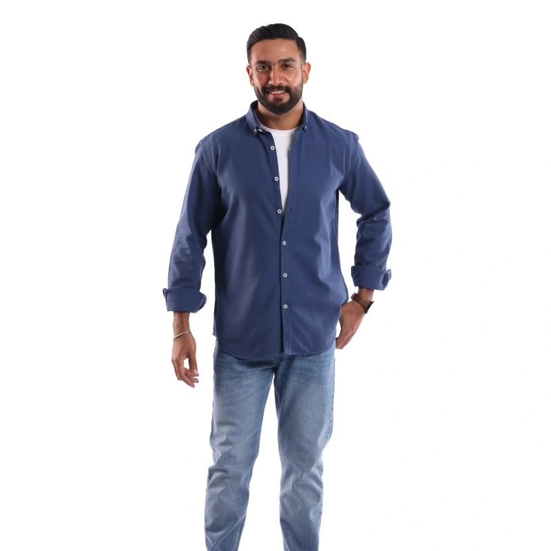Men's Long Sleeve Shirt - Casual Slim Fit - Navy