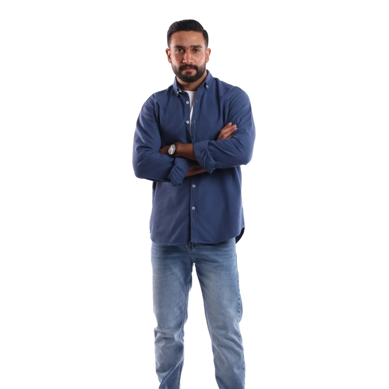 Men's Long Sleeve Shirt - Casual Slim Fit - Navy