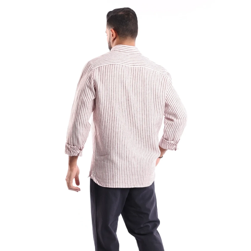 Men's Shirt - Linen Modern Fit - Dark Bordeaux - White