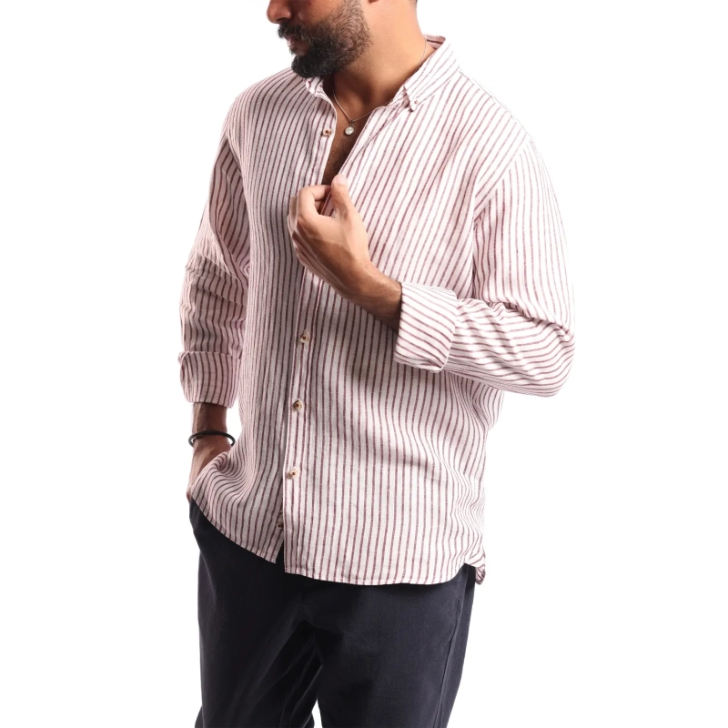 Men's Shirt - Linen Modern Fit - Dark Bordeaux - White