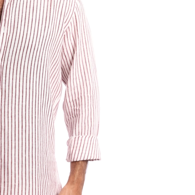 Men's Shirt - Linen Modern Fit - Dark Bordeaux - White