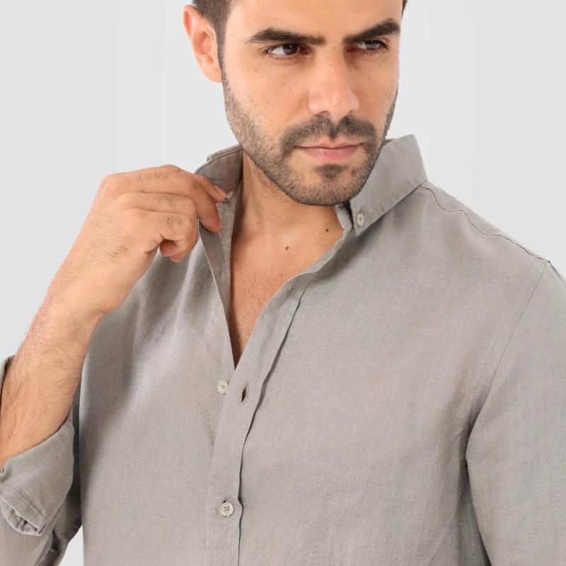Men's Long Sleeve Shirt - Linen Modern Fit - Beige