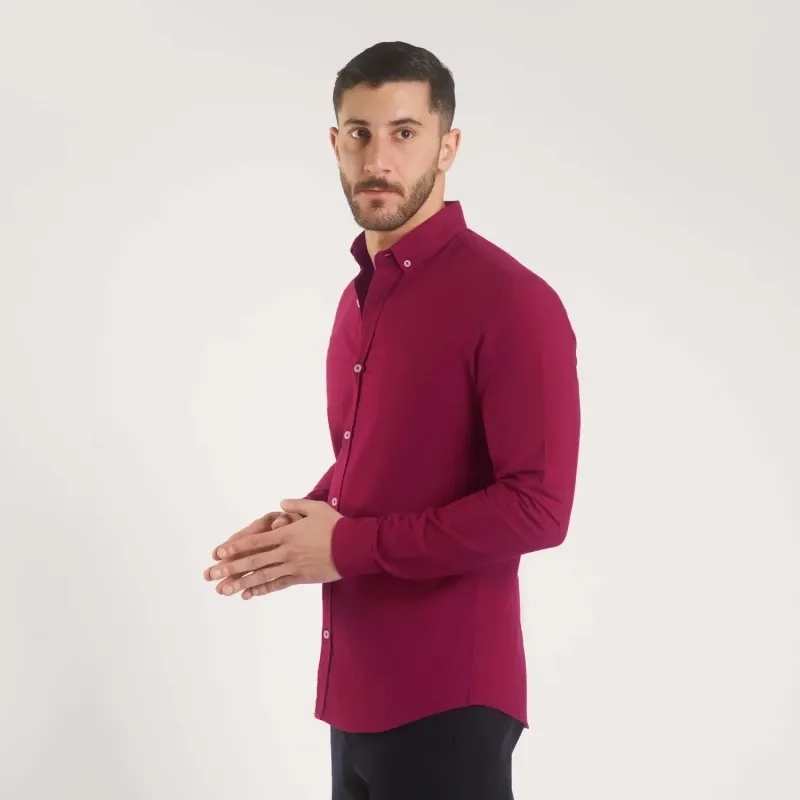 Men's Long Sleeve Shirt - Linen Modern Fit - Red