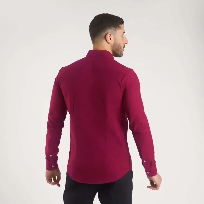 Men's Long Sleeve Shirt - Linen Modern Fit - Red