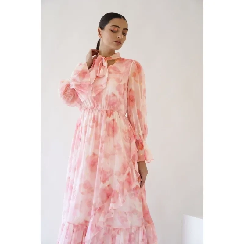 Floral Ruffles Dress - Pink