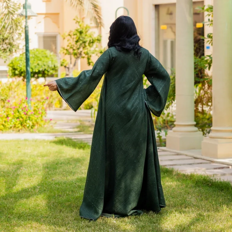 Women's Elegant Regular-Fit Closed Abaya - Embroidered Linen, Daily Modest Wear