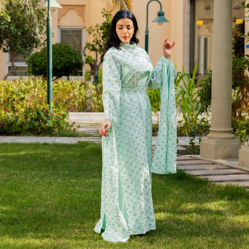 دراعة كويتي أنيق للنساء، بقصة عادية، مغلق من الأمام، مطرز ومزين بالخرز، مناسب للمناسبات الرسمية