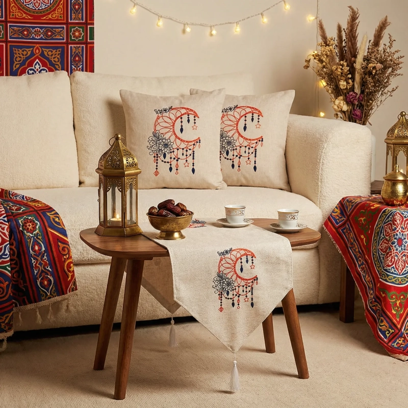 Crescent Embroidery Textile Set -Red&ndash; A vibrant fabric collection that weaves cultural warmth into your celebratory spaces