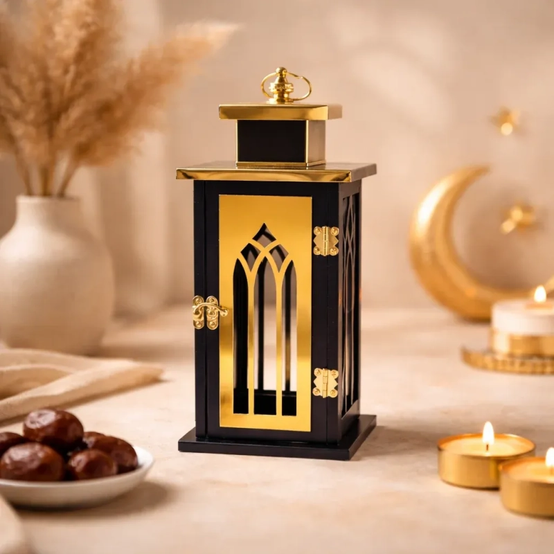 Lantern with Domed Top &ndash;Black&amp;Gold -A graceful beacon of traditional artistry and modern elegance