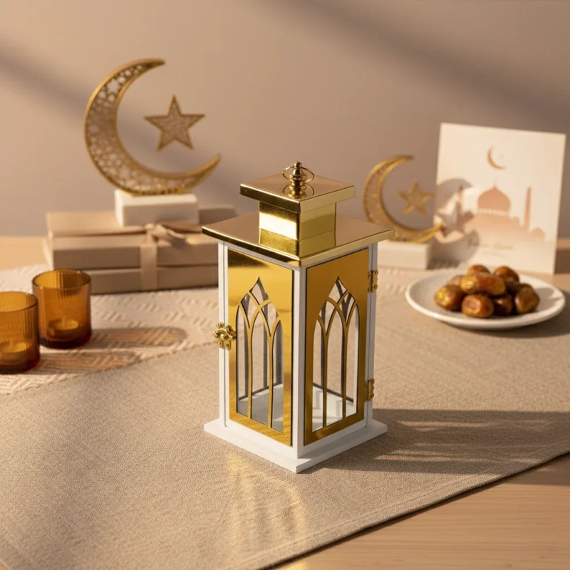 Arched Window Lantern &ndash; White &amp; Gold - A luminous window into traditional elegance and cultural warmth
