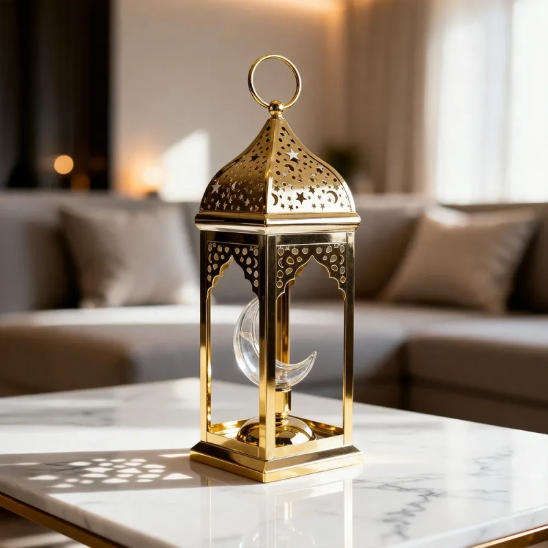 فانوس بضوء الهلال &ndash; بلون ذهبي داكن -توهج ملكي عميق يضفي لمسة من الوقار على ركنك الرمضاني.