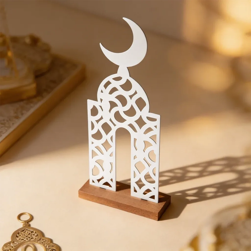 تحفة مئذنة رمضان المعمارية مع الهلال - رمادي اللون &ndash; رمز مهيب للتراث ونور الروحانية في منزلك.