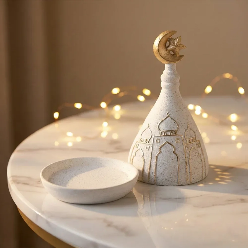 Ceramic Ramadan Crescent Decor &ndash; White - A graceful architectural accent for your sacred space