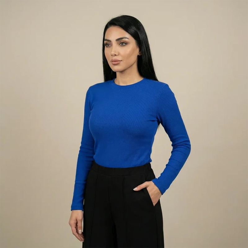 توب سادة ضيق بأكمام طويلة &ndash; نسائي &ndash; تصميم أنيق وبسيط وأساسي للاستخدام اليومي
