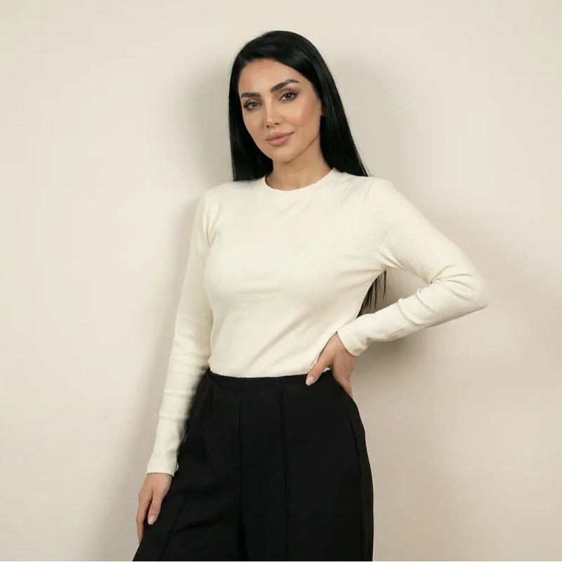 توب سادة ضيق بأكمام طويلة &ndash; نسائي &ndash; تصميم أنيق وبسيط وأساسي للاستخدام اليومي