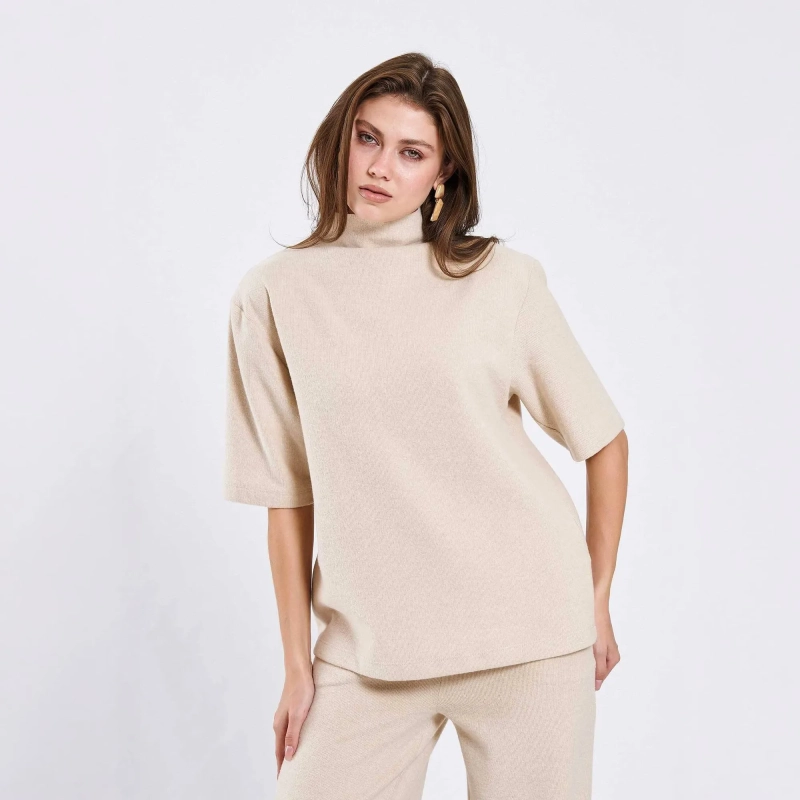 Women&rsquo;s Turtleneck Knit Set: Sleek High-Neck Top &amp; Coordinating Trousers &ndash; Comfy Relaxed Fit &ndash; Timeless Daily Wear