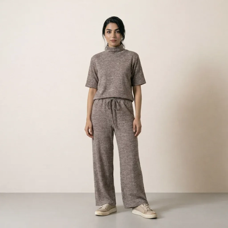 Women&rsquo;s Turtleneck Knit Set: Sleek High-Neck Top &amp; Coordinating Trousers &ndash; Comfy Relaxed Fit &ndash; Timeless Daily Wear