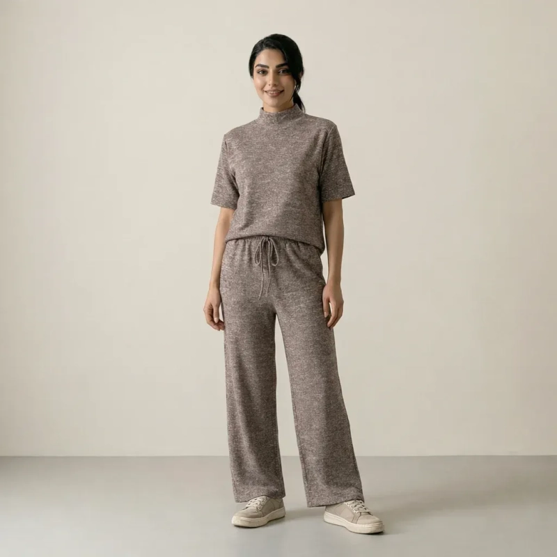 Women&rsquo;s Turtleneck Knit Set: Sleek High-Neck Top &amp; Coordinating Trousers &ndash; Comfy Relaxed Fit &ndash; Timeless Daily Wear