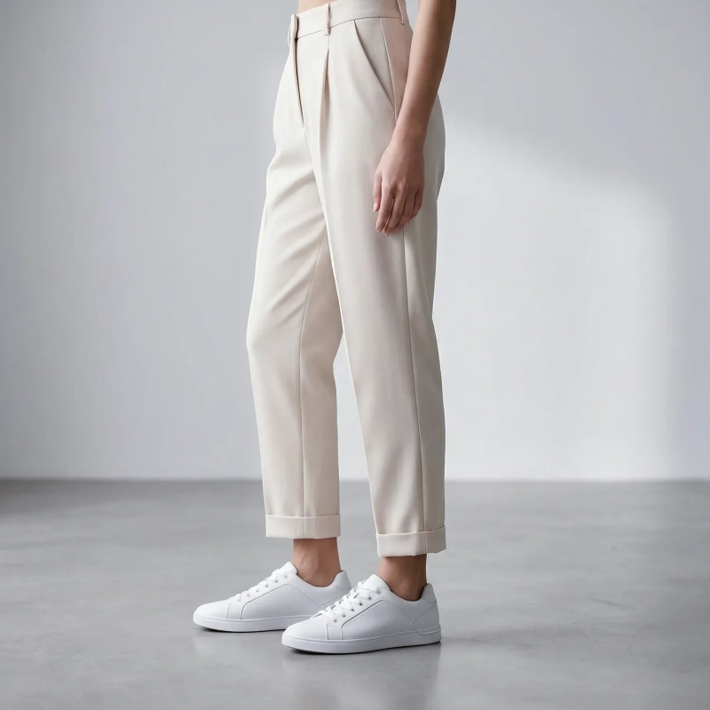 Women&rsquo;s Elegant Formal Pants With Belt And Plain Design, Ideal For Workwear And Professional Styling