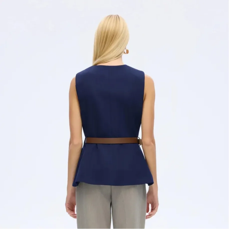 Women&rsquo;s Sleeveless Vest Top With Waist Belt And Front Buttons &ndash; Elegant Smart-Casual Look