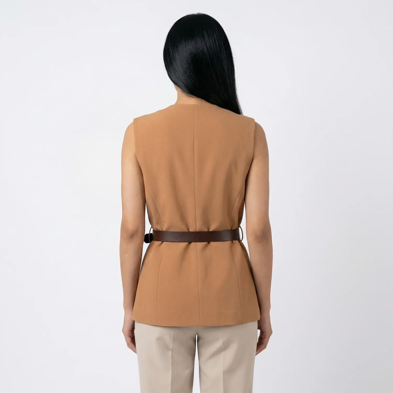 Women&rsquo;s Sleeveless Vest Top With Waist Belt And Front Buttons &ndash; Elegant Smart-Casual Look