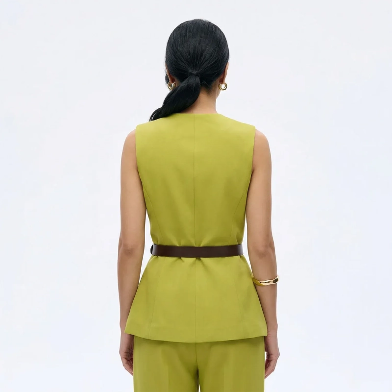 Women&rsquo;s Sleeveless Vest Top With Waist Belt And Front Buttons &ndash; Elegant Smart-Casual Look