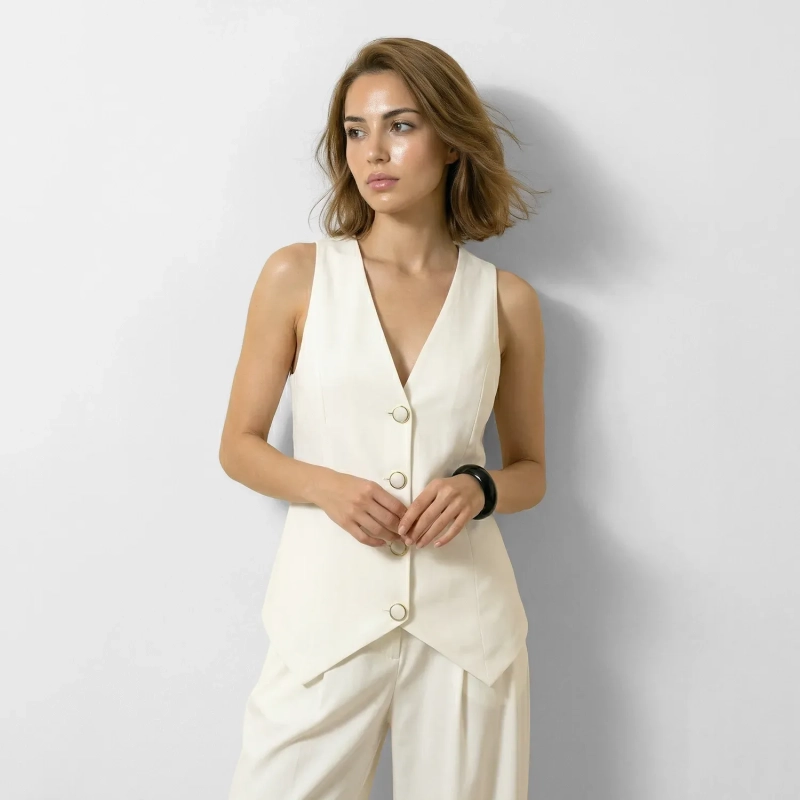 Women&rsquo;s Tailored V-Neck Waistcoat &ndash; Classic Button-Front Vest &ndash; Modern Suiting Essential
