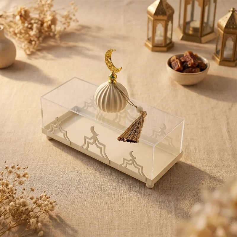 Transparent Ramadan Serving Trays &ndash;White - A clear and elegant centerpiece for your festive hospitality
