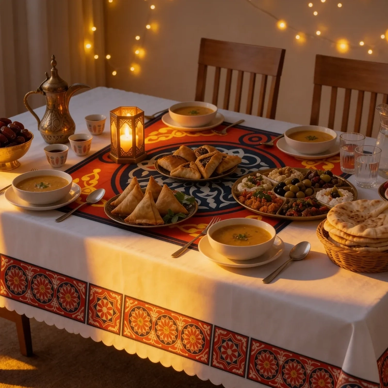Festive Table Cover &ndash;White - A grand tapestry of symmetry and cultural richness