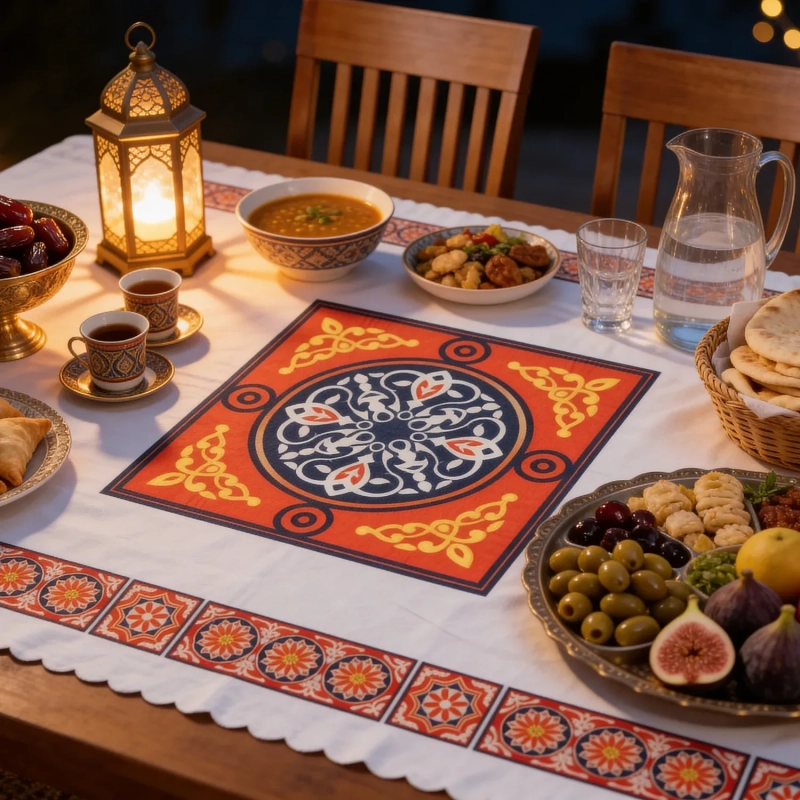 Festive Table Cover &ndash;White - A grand tapestry of symmetry and cultural richness