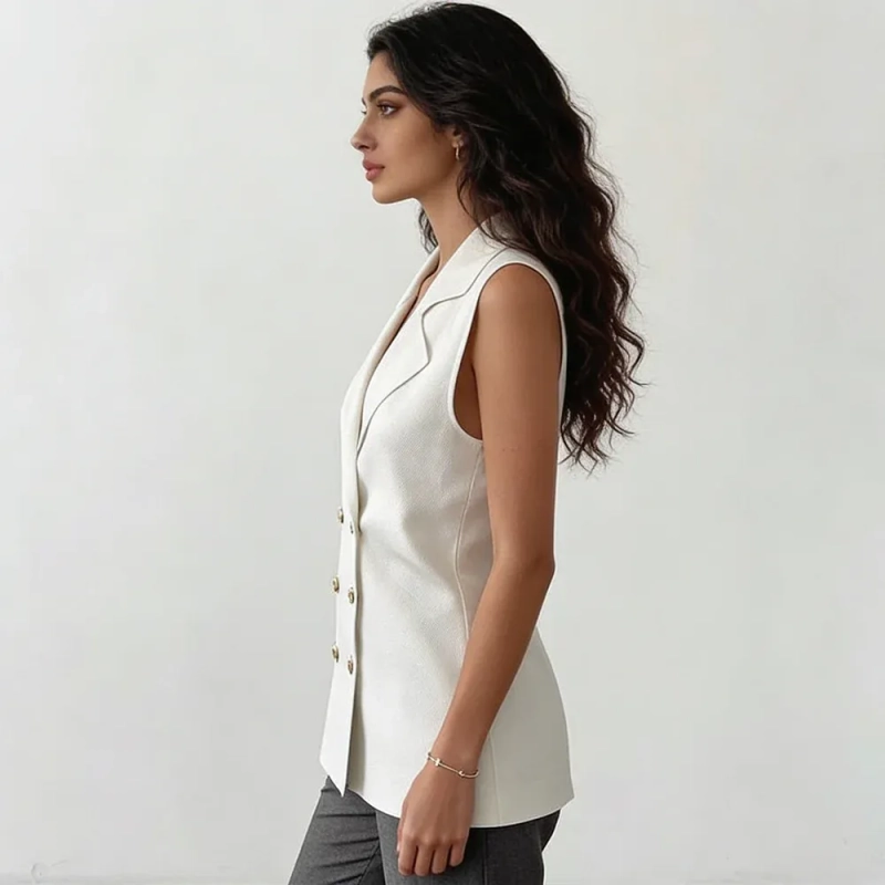 Women&rsquo;s Classic Vest With Clean Design And Refined Finish, Ideal For Work, Office Chic, And Formal Occasions &ndash; Off-White