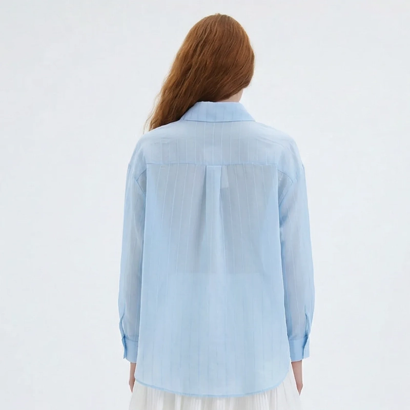 Women&rsquo;s Flowy Semi-Sheer Button-Down Shirt For Effortless Elegance And Smart-Casual Looks