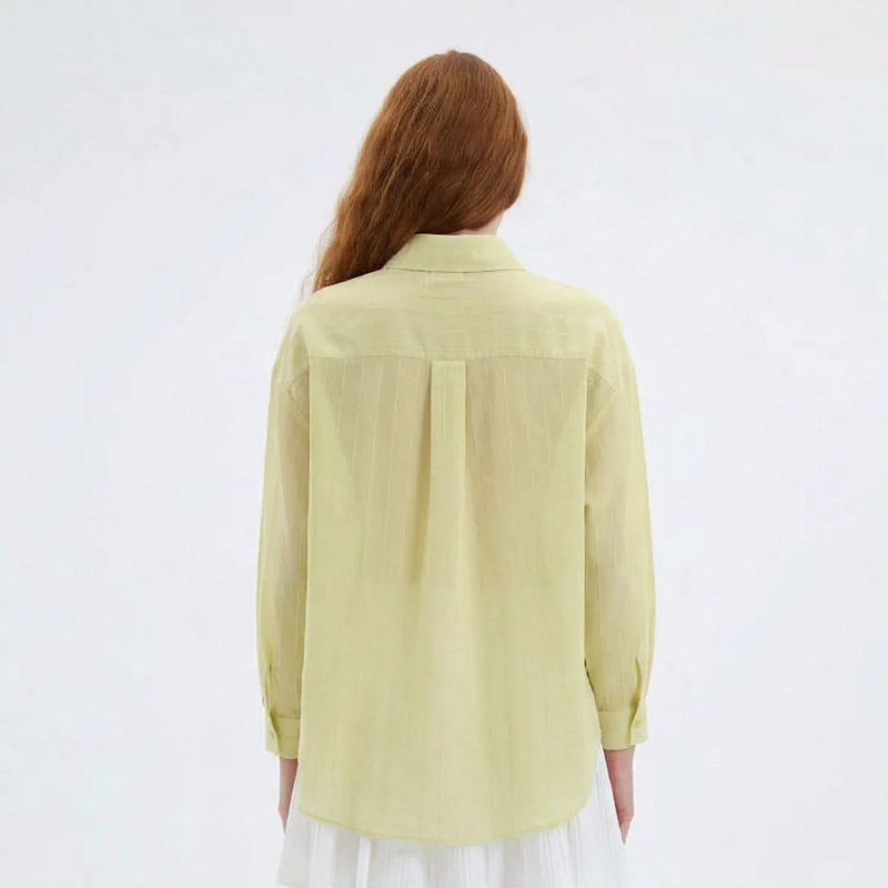 Women&rsquo;s Flowy Semi-Sheer Button-Down Shirt For Effortless Elegance And Smart-Casual Looks