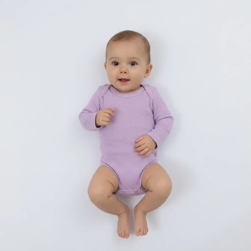 Baby 2-Piece Bodysuit Set &ndash; Long Sleeve Cotton One-Piece with Snap Closures, Soft Ribbed Stretch Fabric for Infants &ndash; Lilac