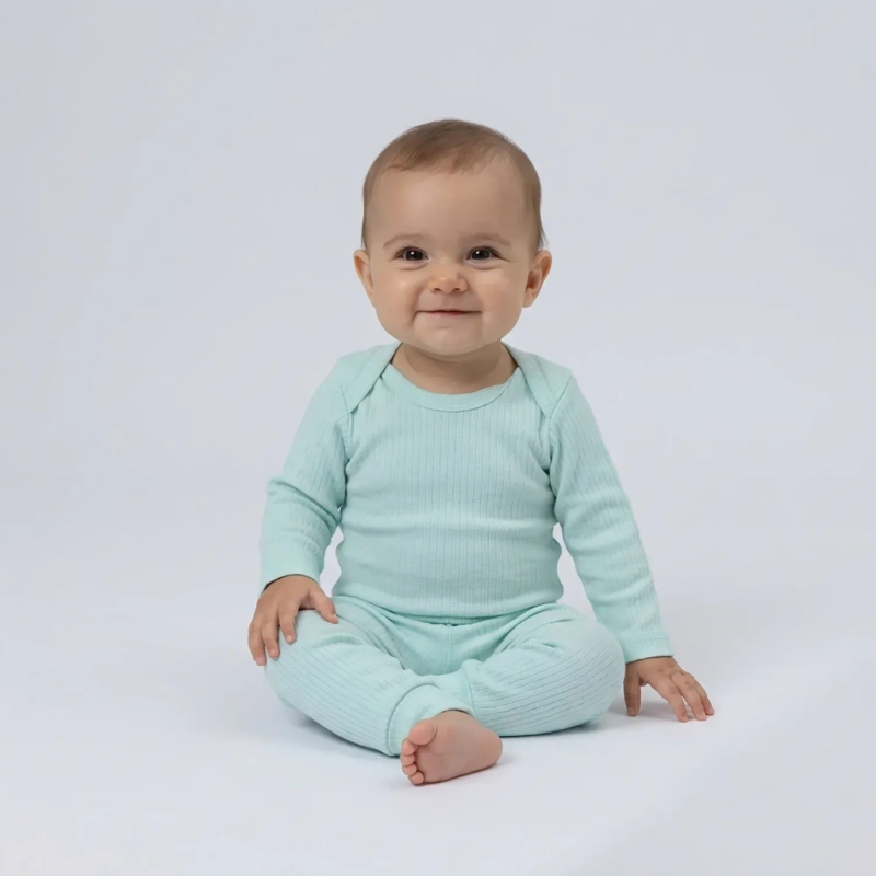 Baby 2-Piece Bodysuit Set &ndash; Long Sleeve Cotton One-Piece with Snap Closures, Soft Ribbed Stretch Fabric for Infants &ndash; Aqua Green