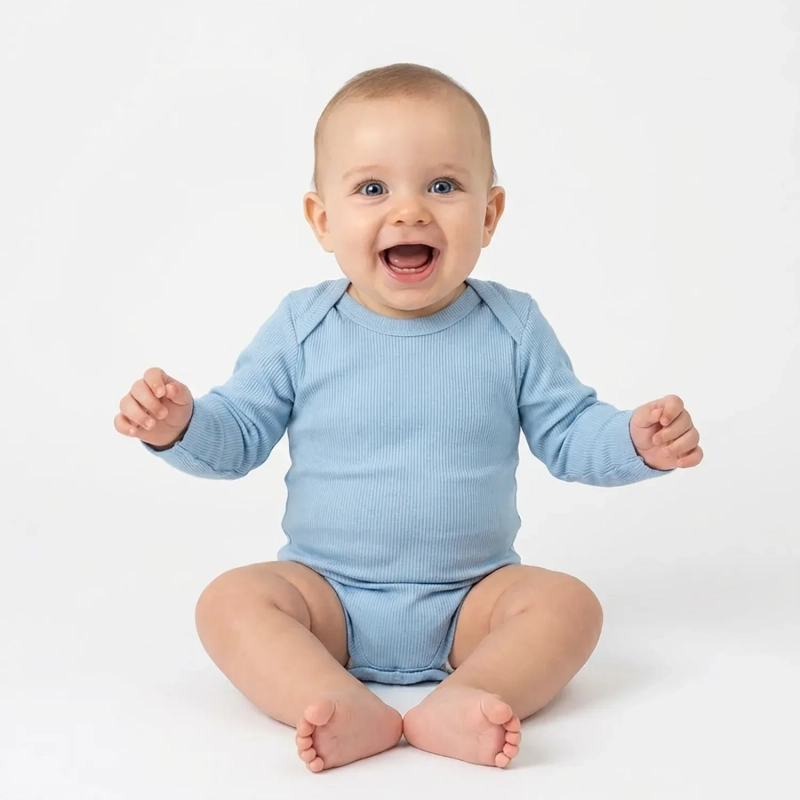 Baby 2-Piece Bodysuit Set &ndash; Long Sleeve Cotton One-Piece with Snap Closures, Soft Ribbed Stretch Fabric for Infants &ndash; Light Blue