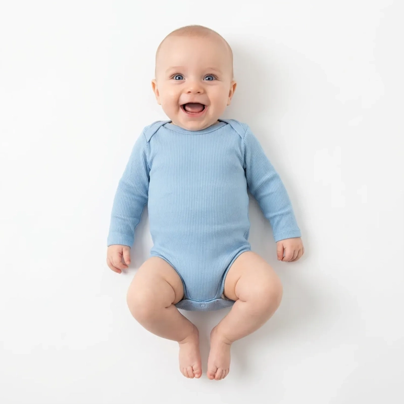 Baby 2-Piece Bodysuit Set &ndash; Long Sleeve Cotton One-Piece with Snap Closures, Soft Ribbed Stretch Fabric for Infants &ndash; Light Blue